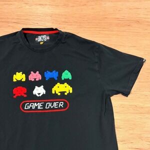 BKYS Mens 3XL Black Game Over Chenille Patch Retro Arcade Graphic T-Shirt